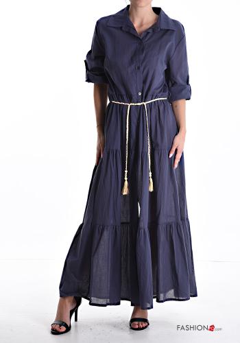 kurze ärmel lange Blusenkleid aus Baumwolle mit Volants mit seil mit Knöpfen - ph 1