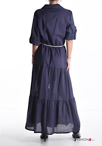 kurze ärmel lange Blusenkleid aus Baumwolle mit Volants mit seil mit Knöpfen - ph 2