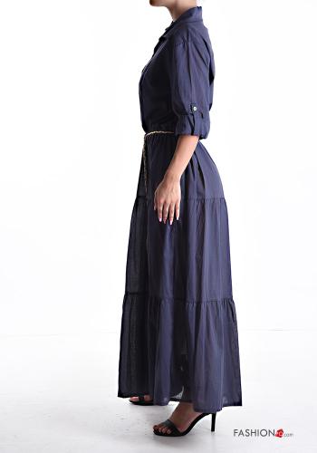 kurze ärmel lange Blusenkleid aus Baumwolle mit Volants mit seil mit Knöpfen - ph 3