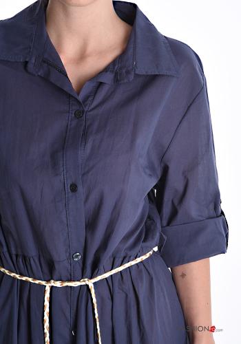 kurze ärmel lange Blusenkleid aus Baumwolle mit Volants mit seil mit Knöpfen - ph 4