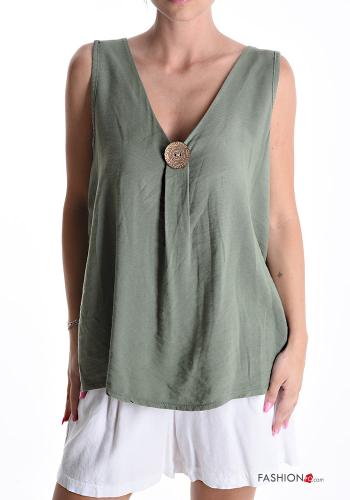 sleeveless backless Linen Top with buttons with v-neck - ph 1