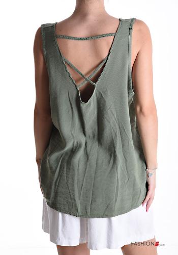 sleeveless backless Linen Top with buttons with v-neck - ph 2
