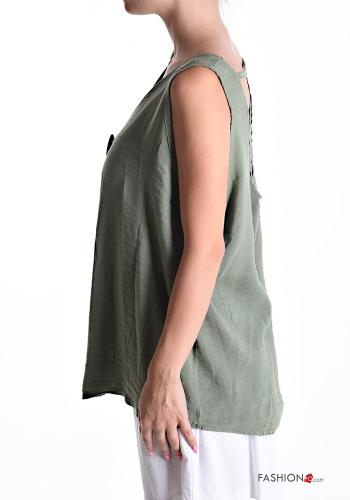 sleeveless backless Linen Top with buttons with v-neck - ph 3