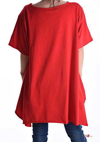 Oversize u-boot ausschnitt asymmetrisch kurze ärmel T-shirt aus Baumwolle - ph 2