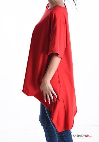 Oversize u-boot ausschnitt asymmetrisch kurze ärmel T-shirt aus Baumwolle - ph 3