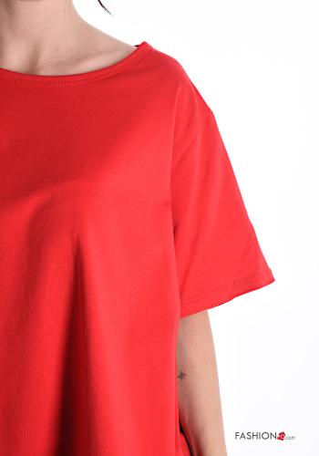 Oversize u-boot ausschnitt asymmetrisch kurze ärmel T-shirt aus Baumwolle - ph 4
