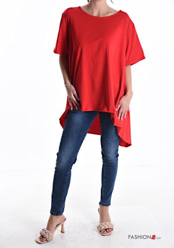 Oversize u-boot ausschnitt asymmetrisch kurze ärmel T-shirt aus Baumwolle - ph 5