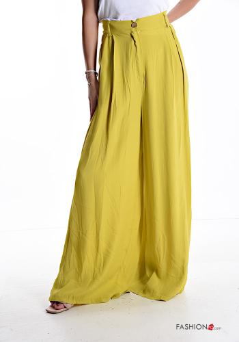 Pantalone wide leg lungo con tasche con zip