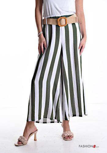 Striped wide leg Linen Trousers with belt with elastic - ph 1