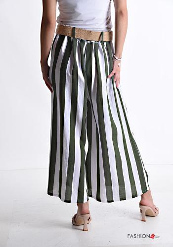 Striped wide leg Linen Trousers with belt with elastic - ph 2