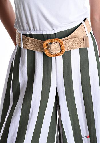 Striped wide leg Linen Trousers with belt with elastic - ph 4