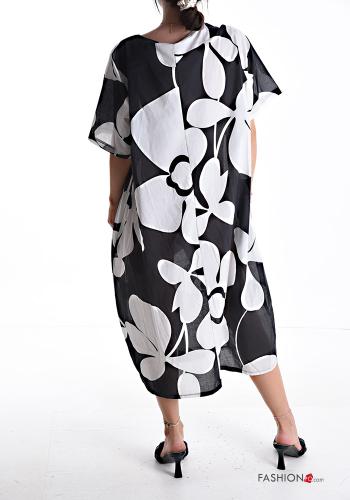 Abito in Cotone girocollo oversize maniche corte Fantasia floreale con tasche - ph 2