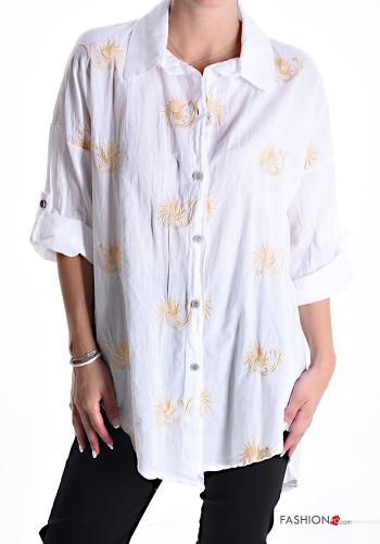 Chemise en Coton à collet Imprimé abstrait à boutons manches à trois-quarts - ph 1