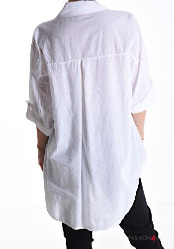 Chemise en Coton à collet Imprimé abstrait à boutons manches à trois-quarts - ph 2