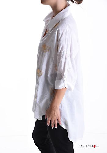 Chemise en Coton à collet Imprimé abstrait à boutons manches à trois-quarts - ph 3