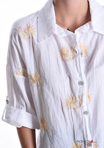 Chemise en Coton à collet Imprimé abstrait à boutons manches à trois-quarts - ph 4