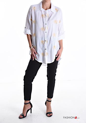 Chemise en Coton à collet Imprimé abstrait à boutons manches à trois-quarts - ph 5