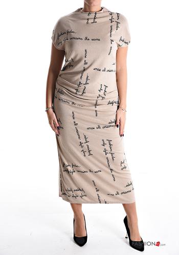 Lettering print short sleeve long sleeveless Dress