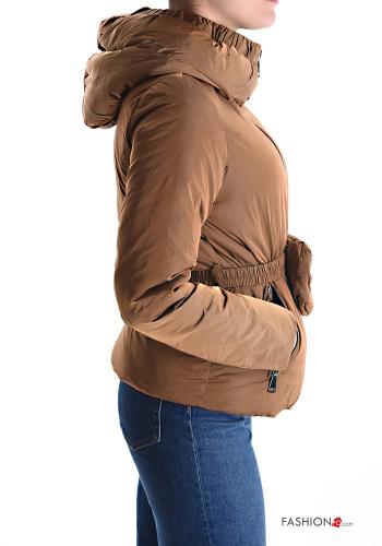 Daunenjacke mit Gürtel mit Kapuze mit Reißverschluss mit Taschen mit Gürteltasche - ph 3