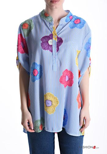 Blusa manga curta Floral com botões
