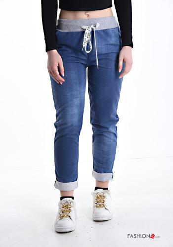 denim Cotton Joggers with drawstring with elastic with pockets