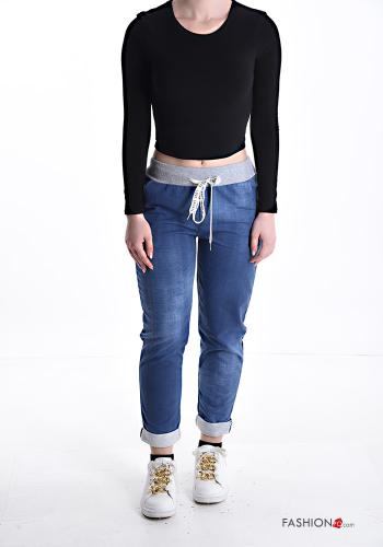 Denim Jogginghose aus Baumwolle mit Taschen mit gummizug mit kordelzug - ph 5