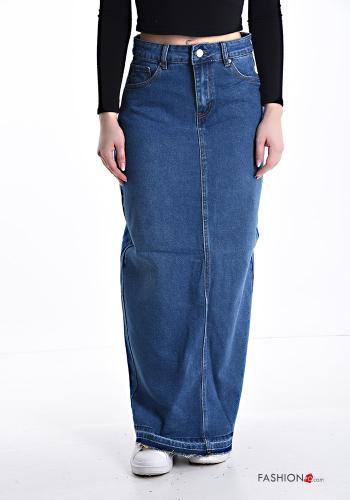 Jupe en Coton Longuette au bord brut en denim avec poches avec fonte - ph 1