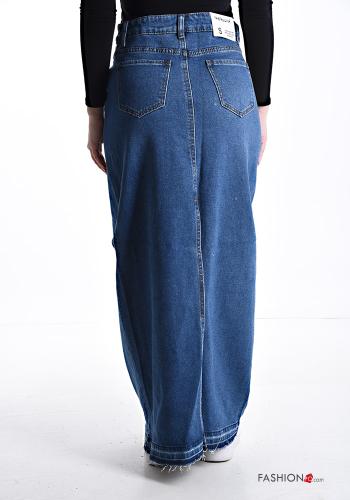 Jupe en Coton Longuette au bord brut en denim avec poches avec fonte - ph 2