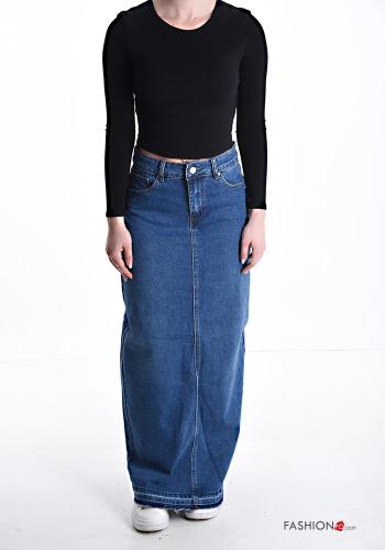 Jupe en Coton Longuette au bord brut en denim avec poches avec fonte - ph 5