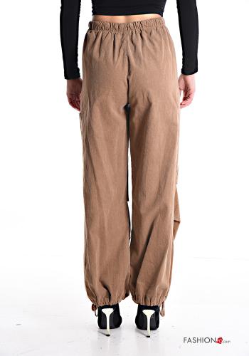 Gerippte wide leg Hose aus Baumwolle mit Taschen mit gummizug mit kordelzug - ph 2