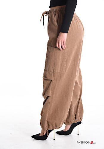 Gerippte wide leg Hose aus Baumwolle mit Taschen mit gummizug mit kordelzug - ph 3