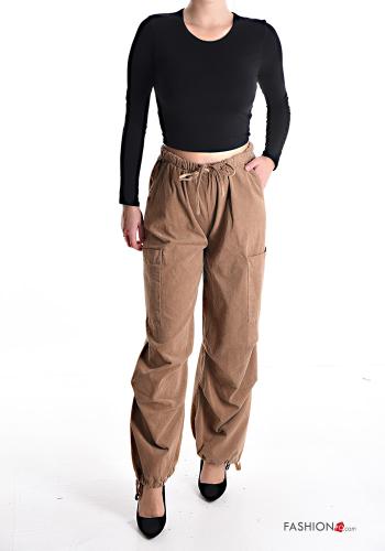 Gerippte wide leg Hose aus Baumwolle mit Taschen mit gummizug mit kordelzug - ph 5