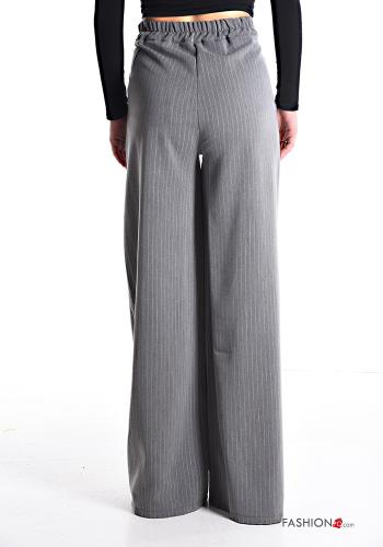 Pantalon taille haute wide leg Imprimé à rayures avec poches avec élastique à boutons - ph 2