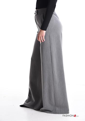 Pantalon taille haute wide leg Imprimé à rayures avec poches avec élastique à boutons - ph 3
