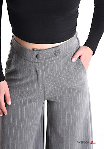 Pantalon taille haute wide leg Imprimé à rayures avec poches avec élastique à boutons - ph 4