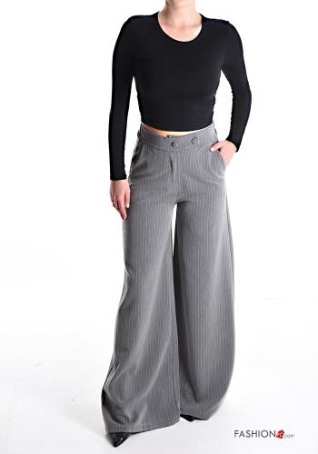 Pantalon taille haute wide leg Imprimé à rayures avec poches avec élastique à boutons - ph 5