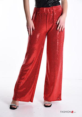 wide leg Trousers with sequins with elastic