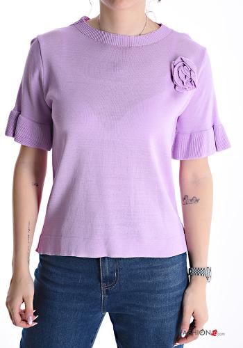 short sleeve crew neck ruffle sleeve Sweater - ph 1