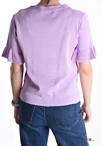 short sleeve crew neck ruffle sleeve Sweater - ph 2