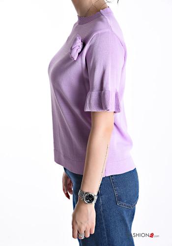 short sleeve crew neck ruffle sleeve Sweater - ph 3