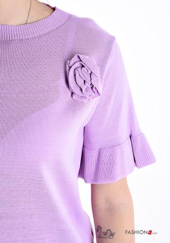 short sleeve crew neck ruffle sleeve Sweater - ph 4