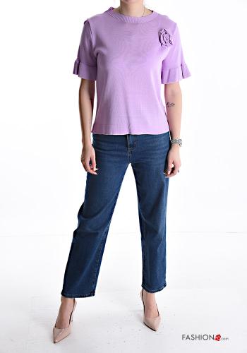 short sleeve crew neck ruffle sleeve Sweater - ph 5