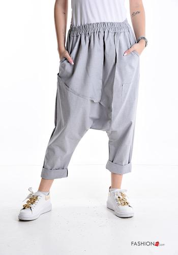 Oversize mit tiefem schritt Hose aus Baumwolle mit Taschen mit gummizug - ph 1