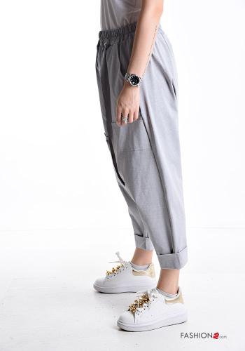 Oversize mit tiefem schritt Hose aus Baumwolle mit Taschen mit gummizug - ph 3