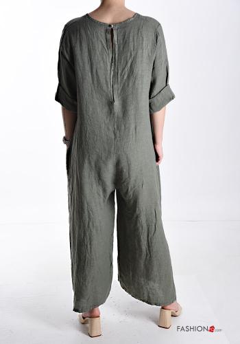 wide leg crew neck maxi Linen Jumpsuit with pockets - ph 2
