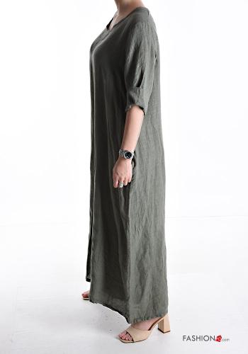 wide leg crew neck maxi Linen Jumpsuit with pockets - ph 3