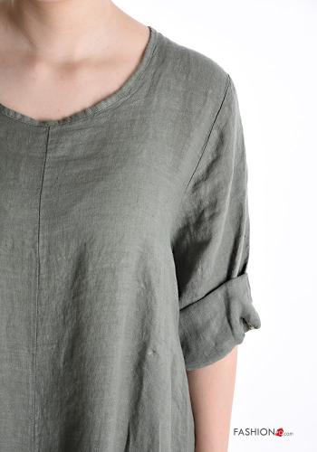 wide leg crew neck maxi Linen Jumpsuit with pockets - ph 4