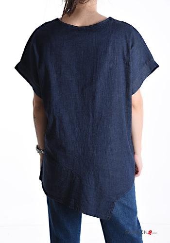 Blusa em Algodão gola redonda assimétrico manga curta denim oversize - ph 2