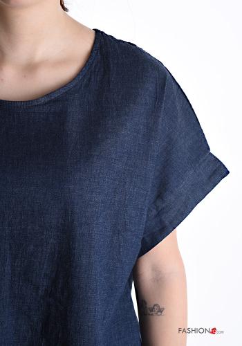 Blusa em Algodão gola redonda assimétrico manga curta denim oversize - ph 4