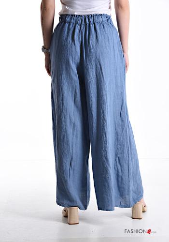 Pantalone in Lino wide leg con tasche con elastico - ph 2